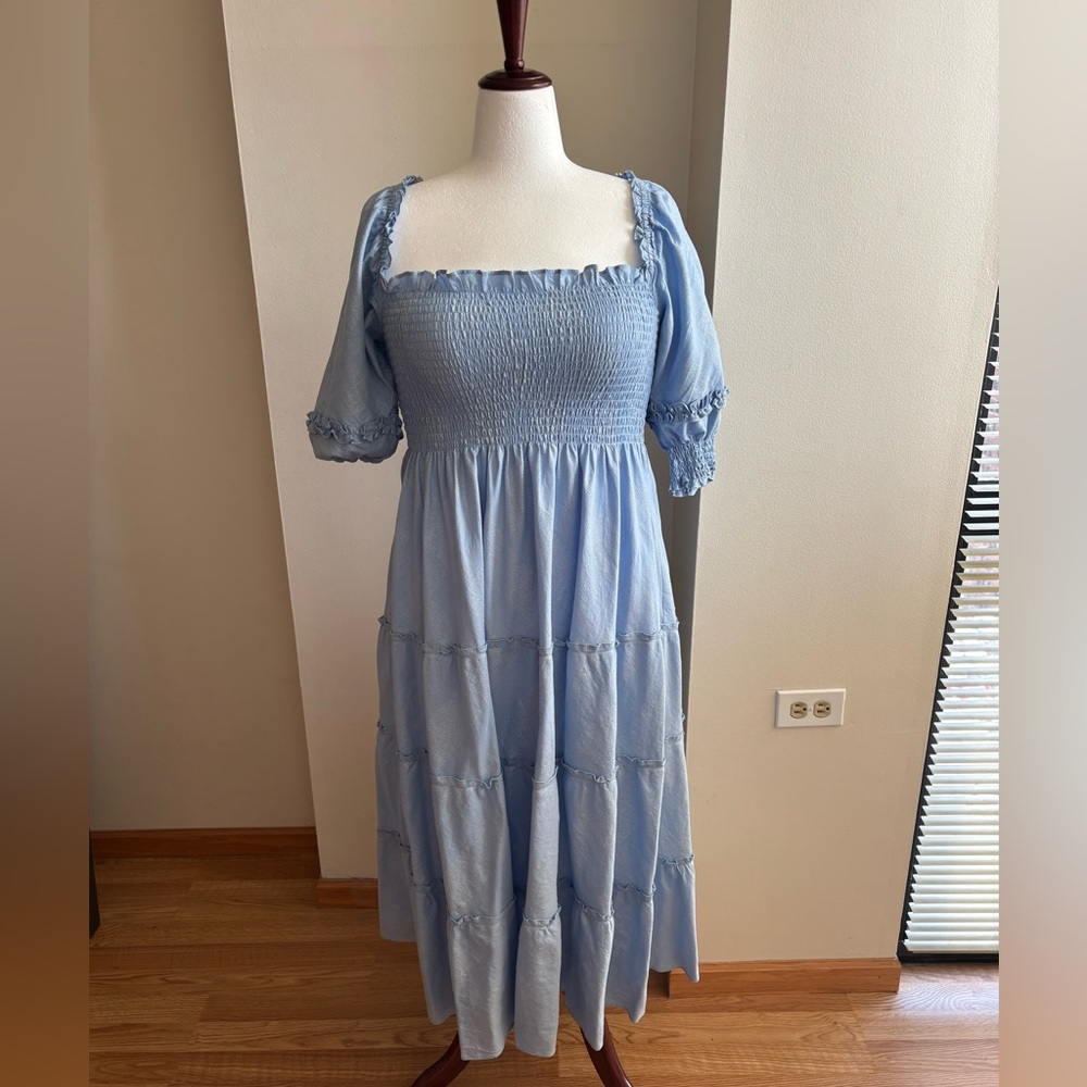 HILL HOUSE | Blue metallic check Midi Athena NAP Dress | M